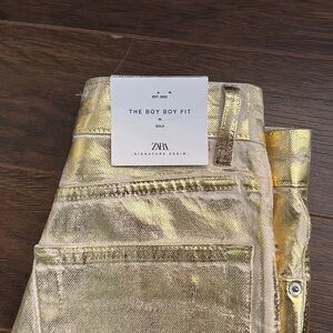 Zara | The boy boy fit gold chrome jeans